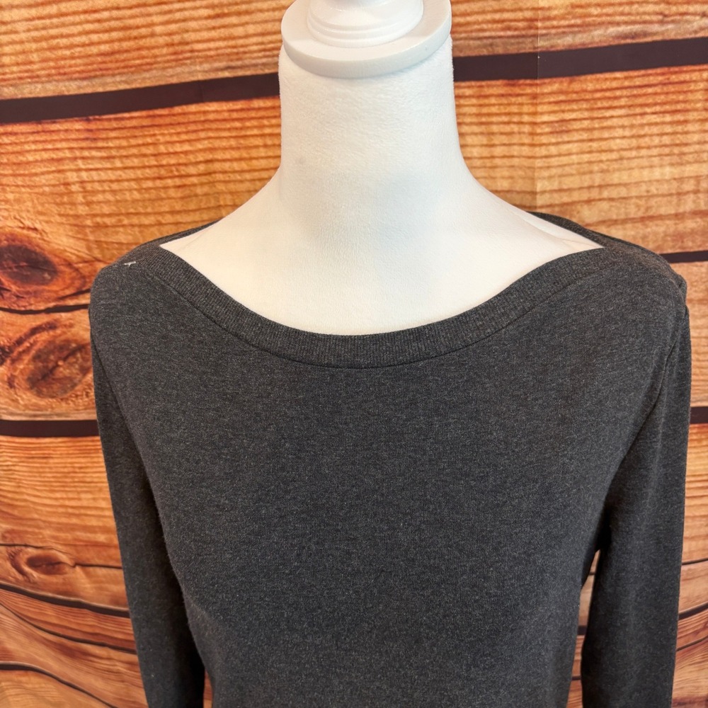 Lauren Ralph Lauren Dark Gray Boatneck Long Sleeve Cotton Top Size L - Picture 1 of 8